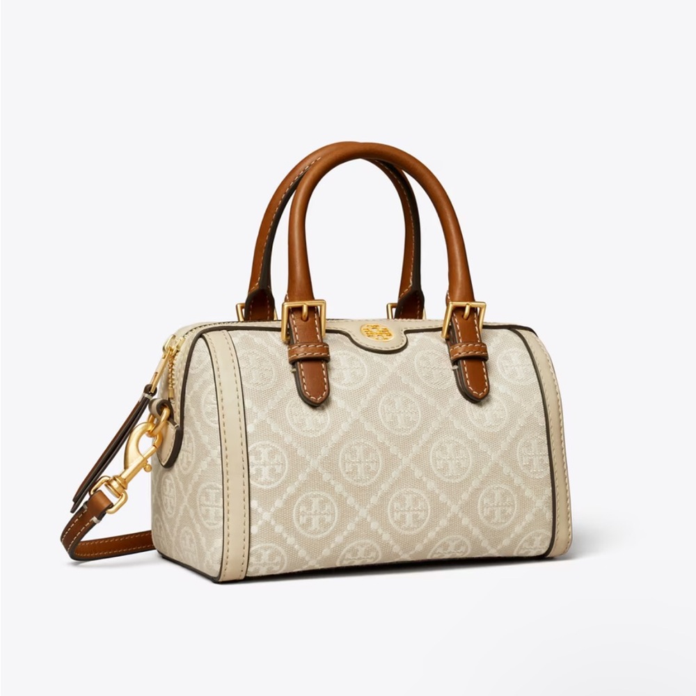 TORY BURCH Petite T Monogram Barrel Crossbody Bag in Natural